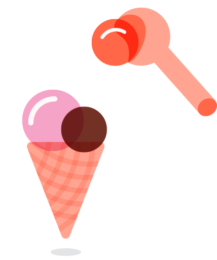 An illustration of a camera taking a picture of a scoop added onto the ice cream cone.